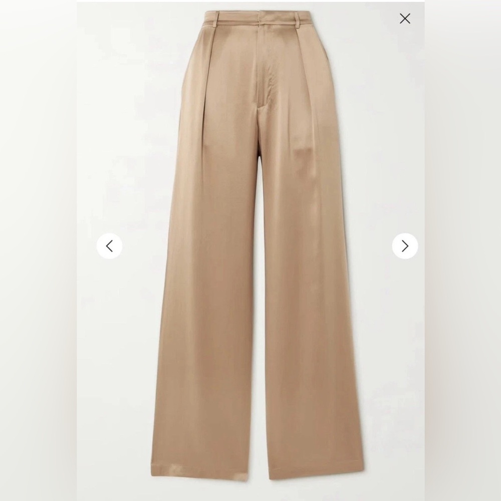 Woman REFORMATION tan 100% Silk Willa Wide Leg Trouser Pants Sz 2 EUC